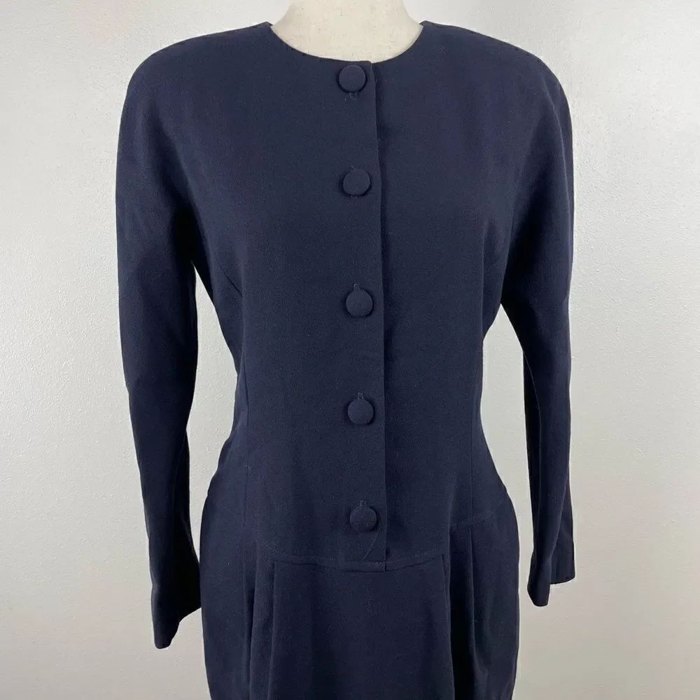 Anne Klein II Dark Navy Blue Midi Dress Size M EUC